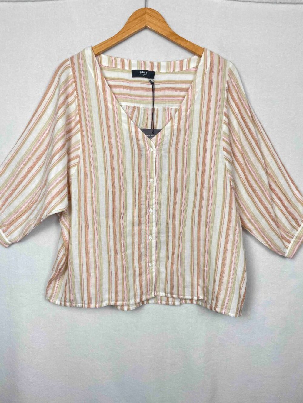 Able NWT Striped Rupa Blouse Lightweight Cotton Gauze Top Womens Size XL